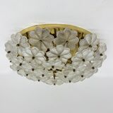 Large Floral Crystal Glass Flush Lamp by Ernst Palme , 1970s