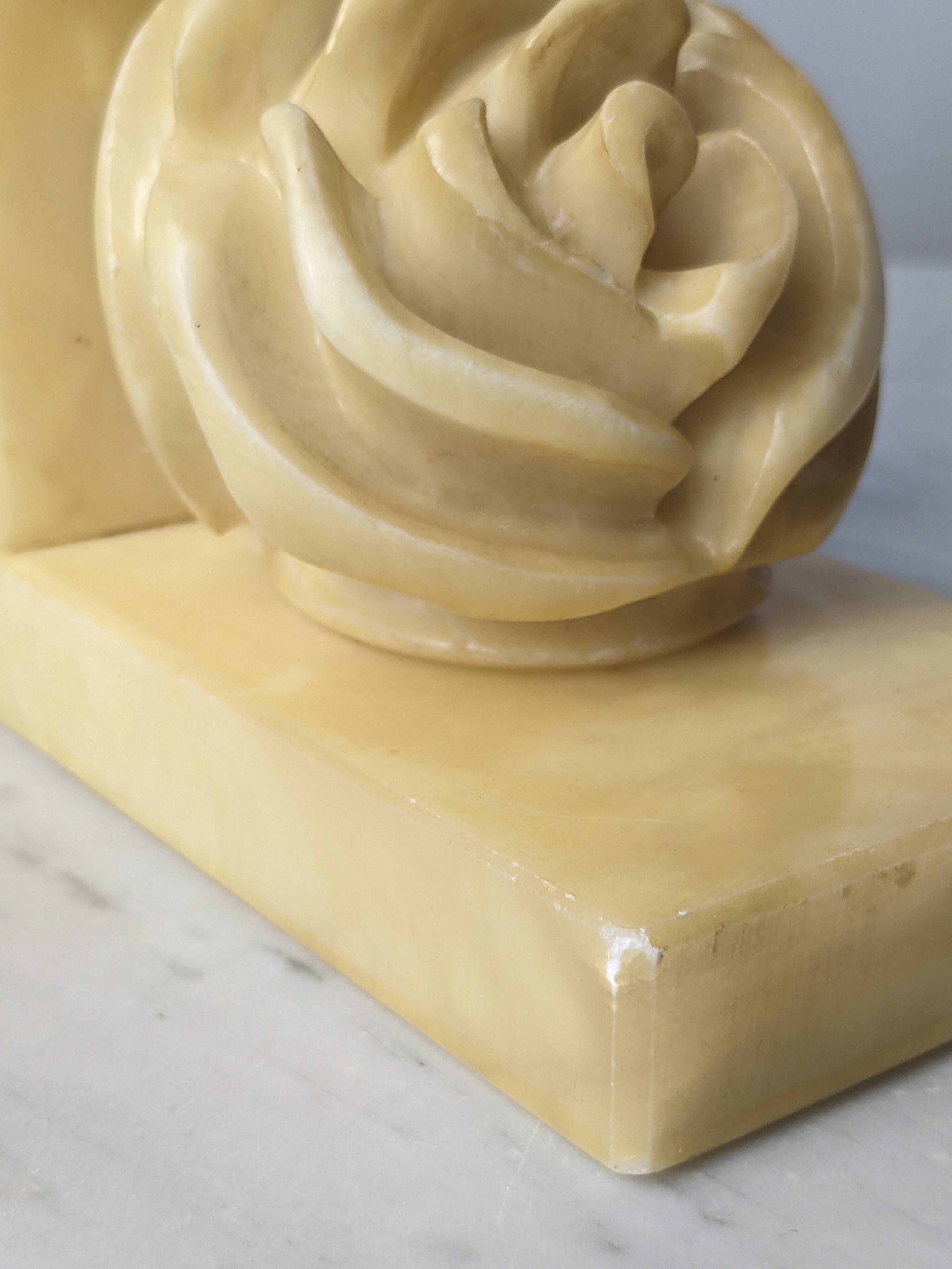 Pair of Neo-Classical Camellia Alabaster Bookends - 1940s