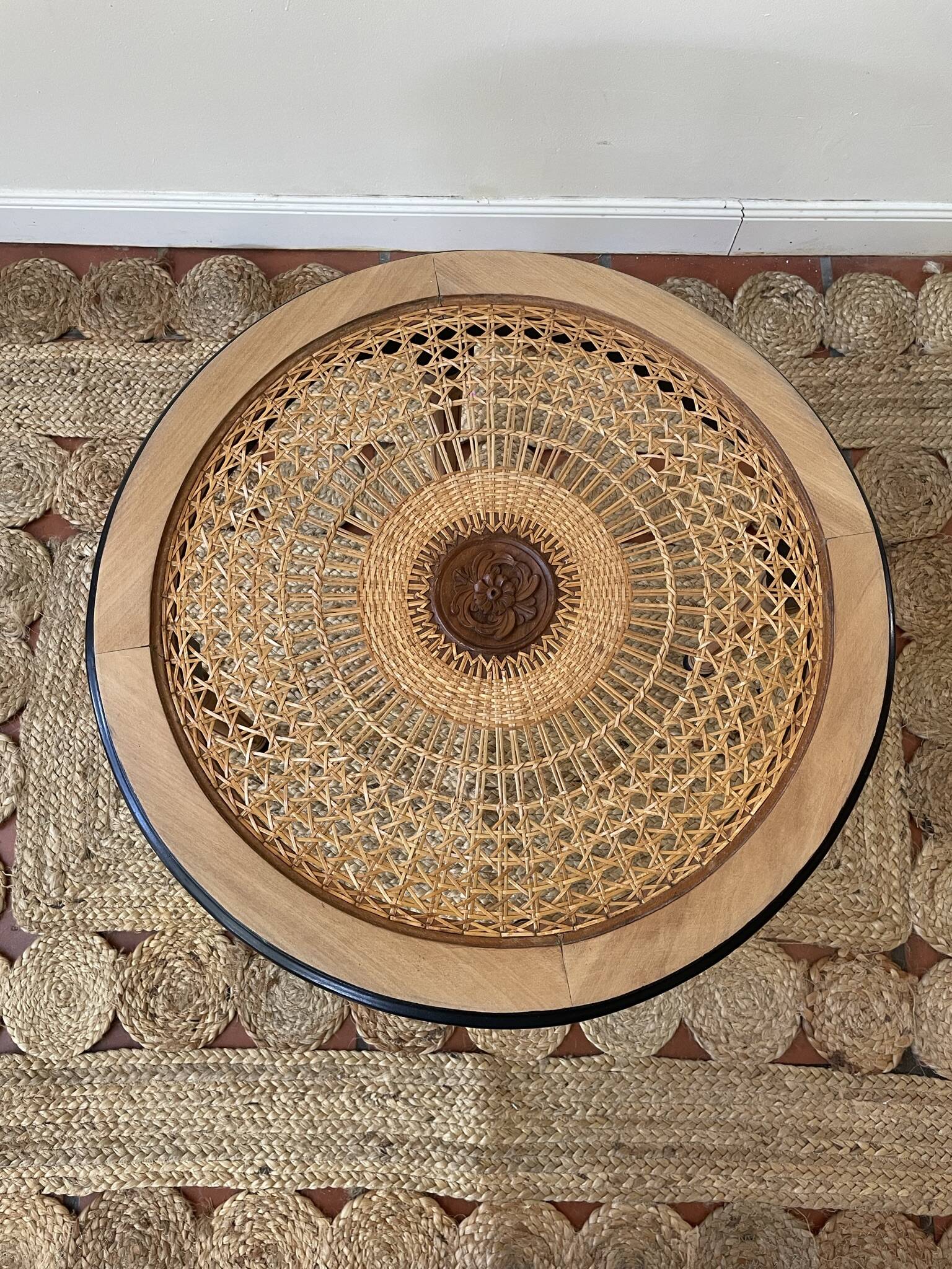 Round cane coffee table
