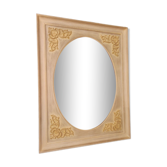 Miroir oval en bois sculpté blanchi Roche Bobois