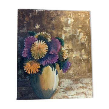 Huile sur toile, bouquet de fleurs