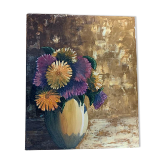 Huile sur toile, bouquet de fleurs