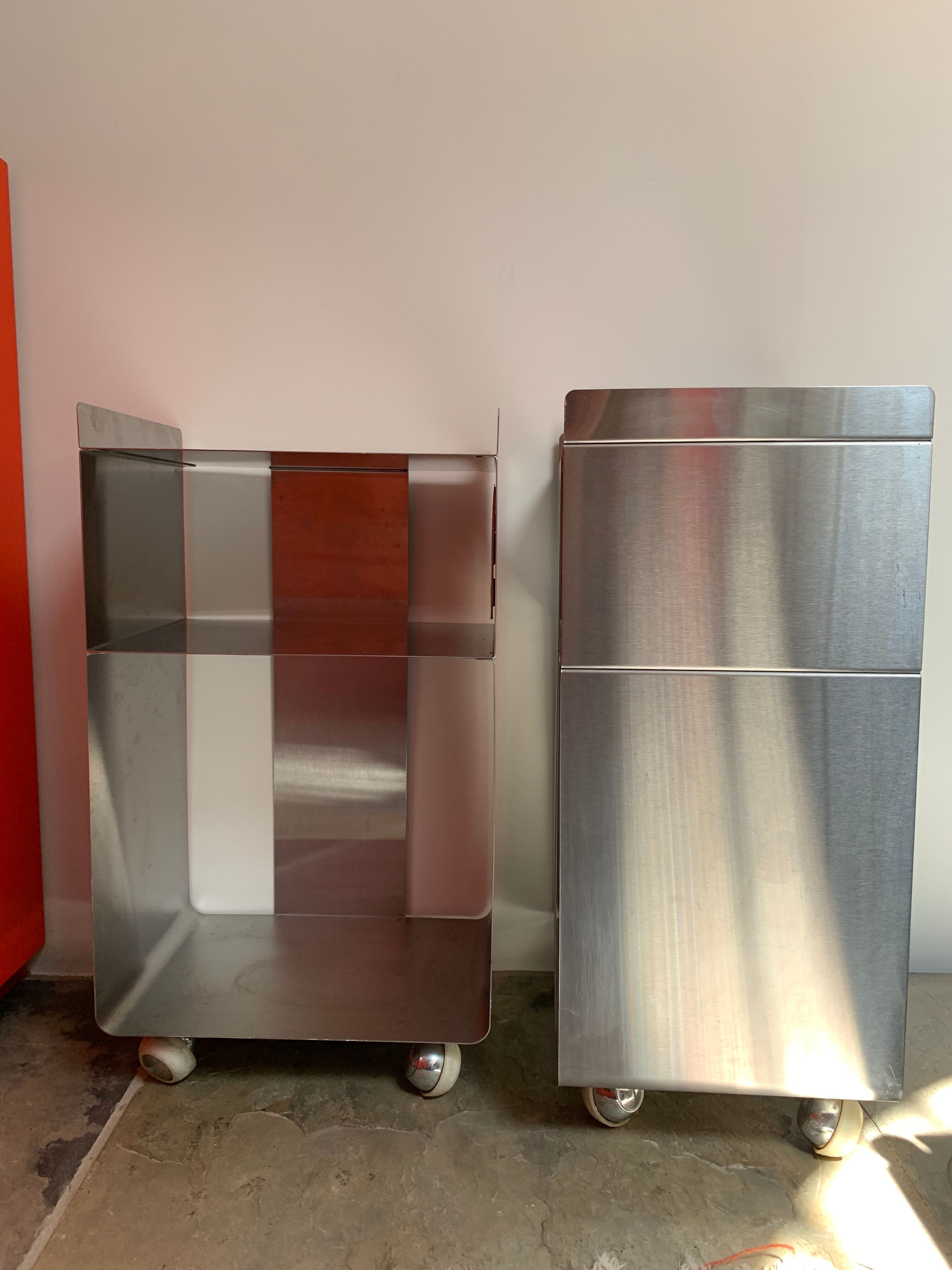 Pair of brushed aluminum bedsides