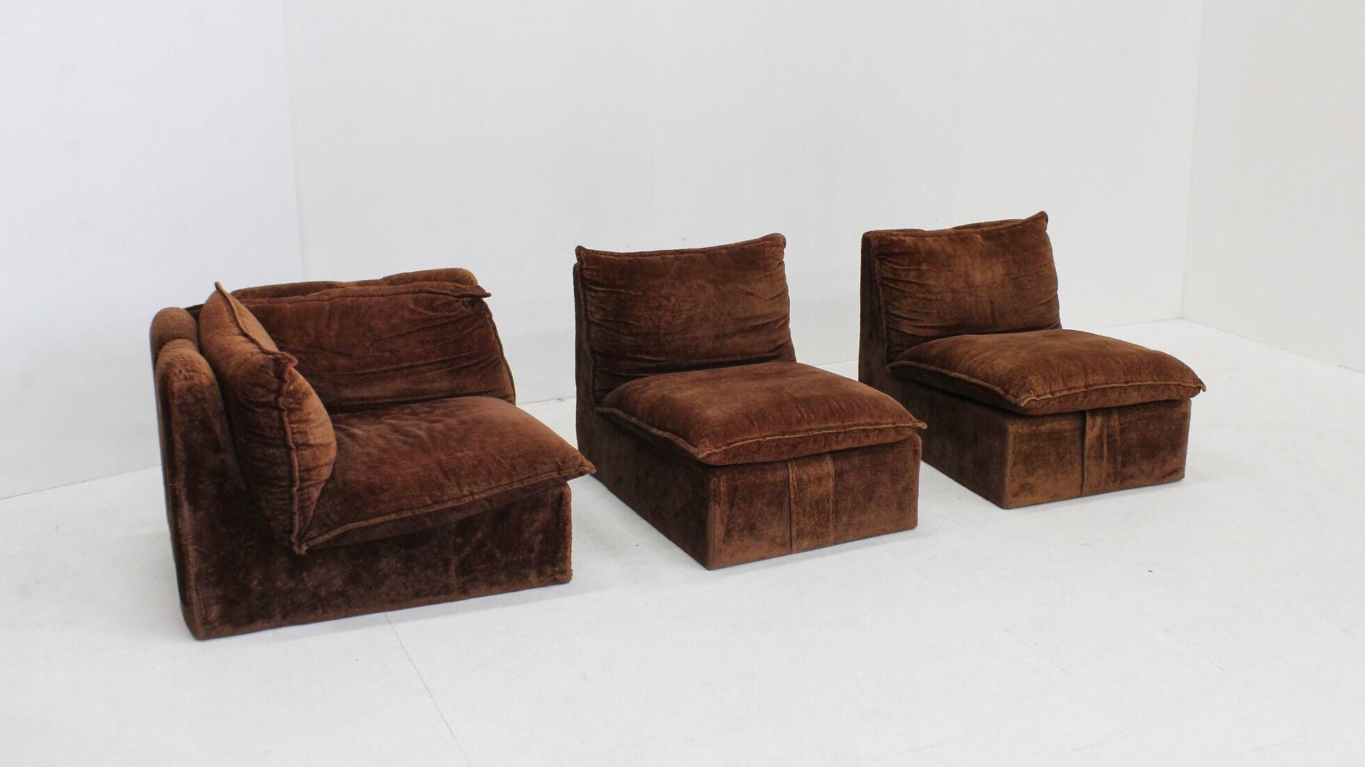 Vintage modular sofa brown velvet Italy 1970s