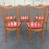 Set of five bistro chairs in wood and imitation leather, Charles Ramos Baumann style