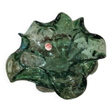 Ashtray or pocket in bubbled Murano glass in green color from the 60s