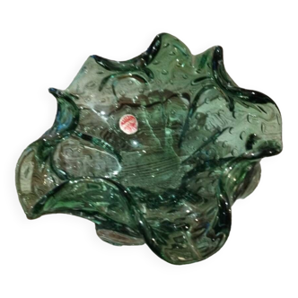 Cendrier ou vide-poches en verre de Murano bullé de couleur vert années 60