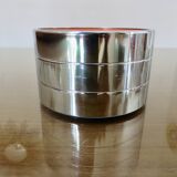Set of 3 stackable ashtrays in colored melamine, chrome metal from the 70s