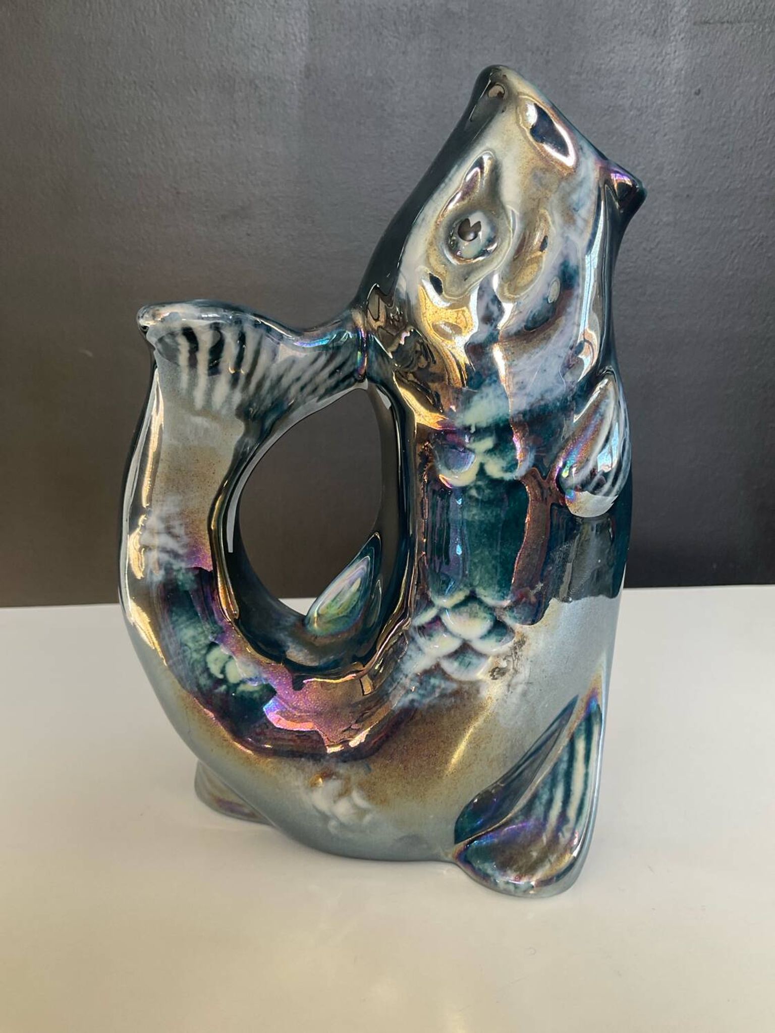 Vintage iridescent porcelain fish dish