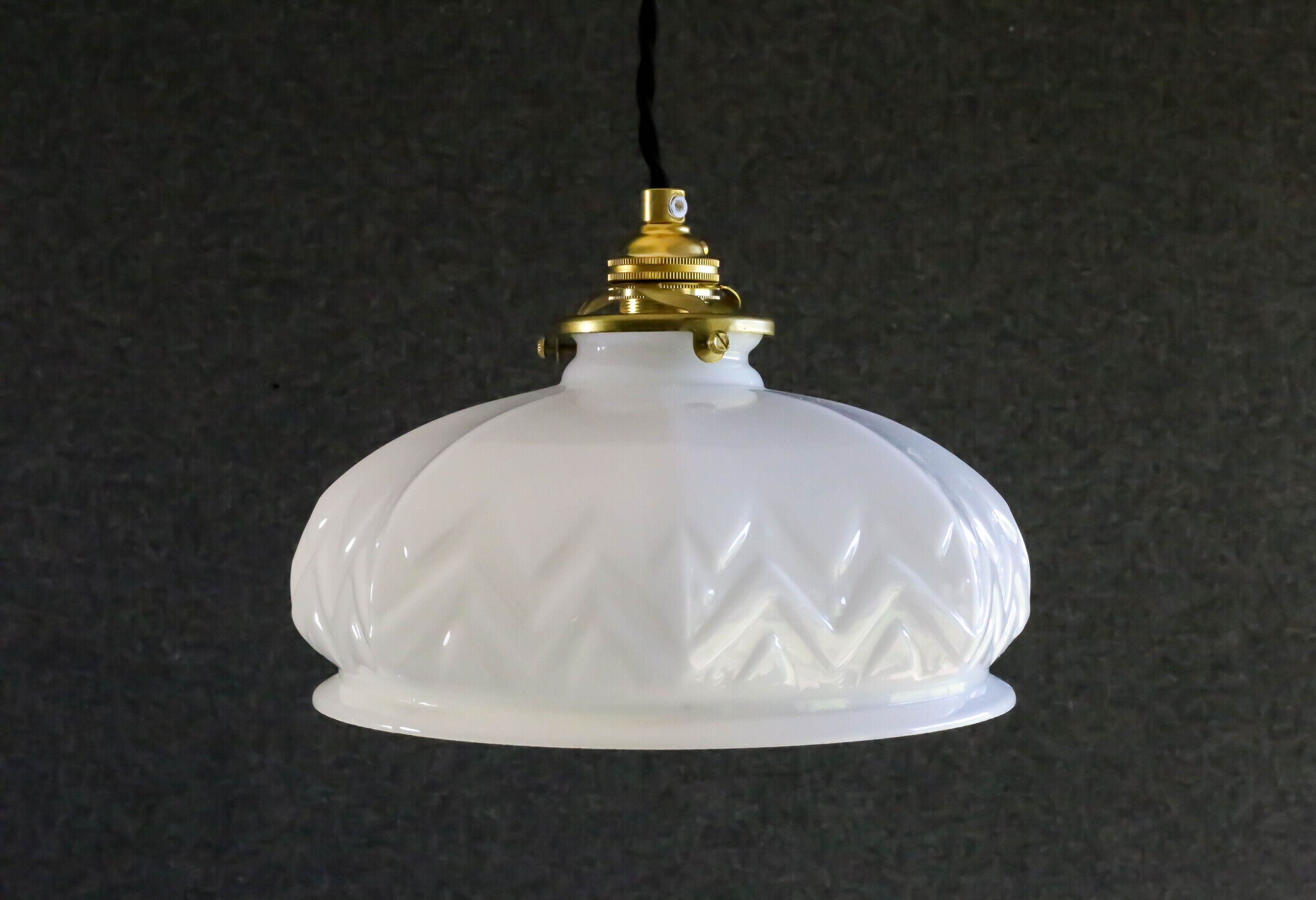 Old French suspension in white glass - kintsugi repair on top