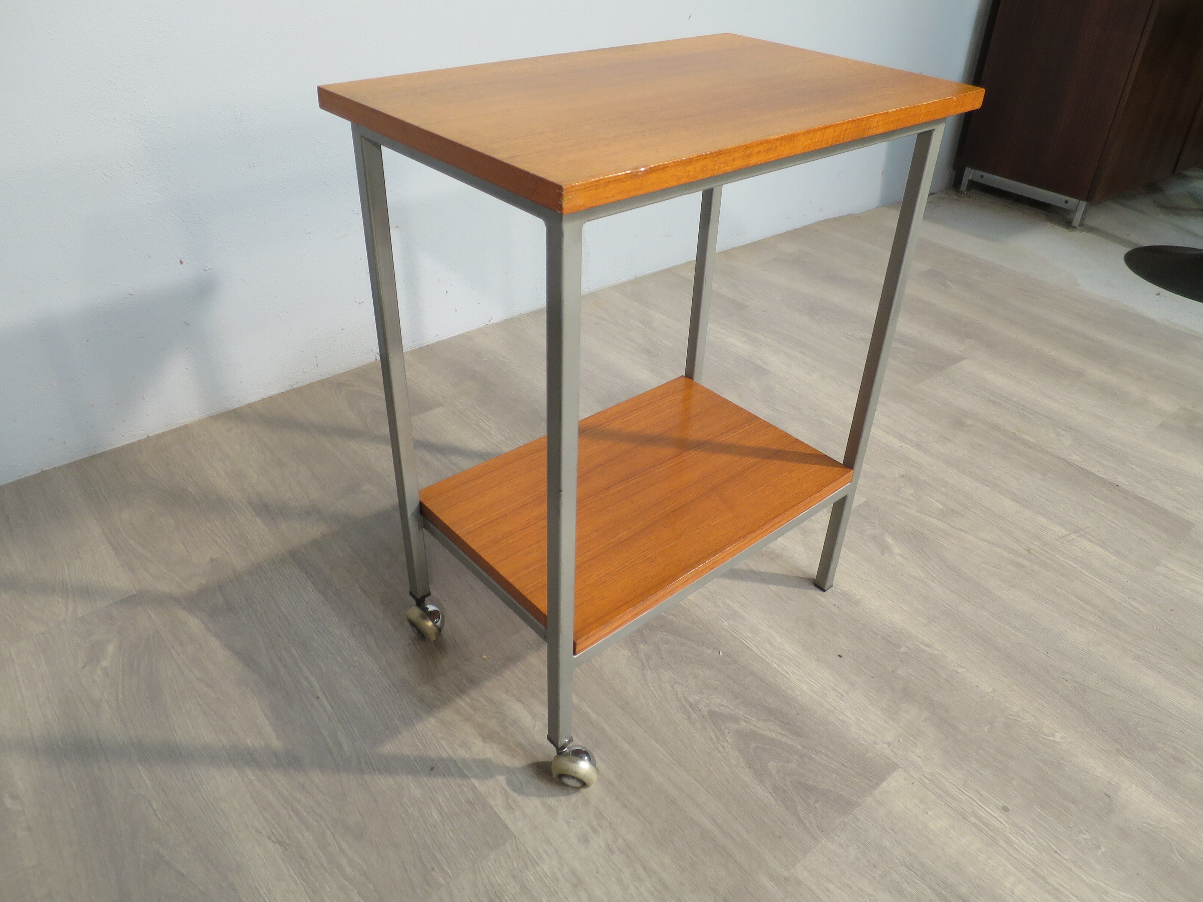 Teak roller serving table
