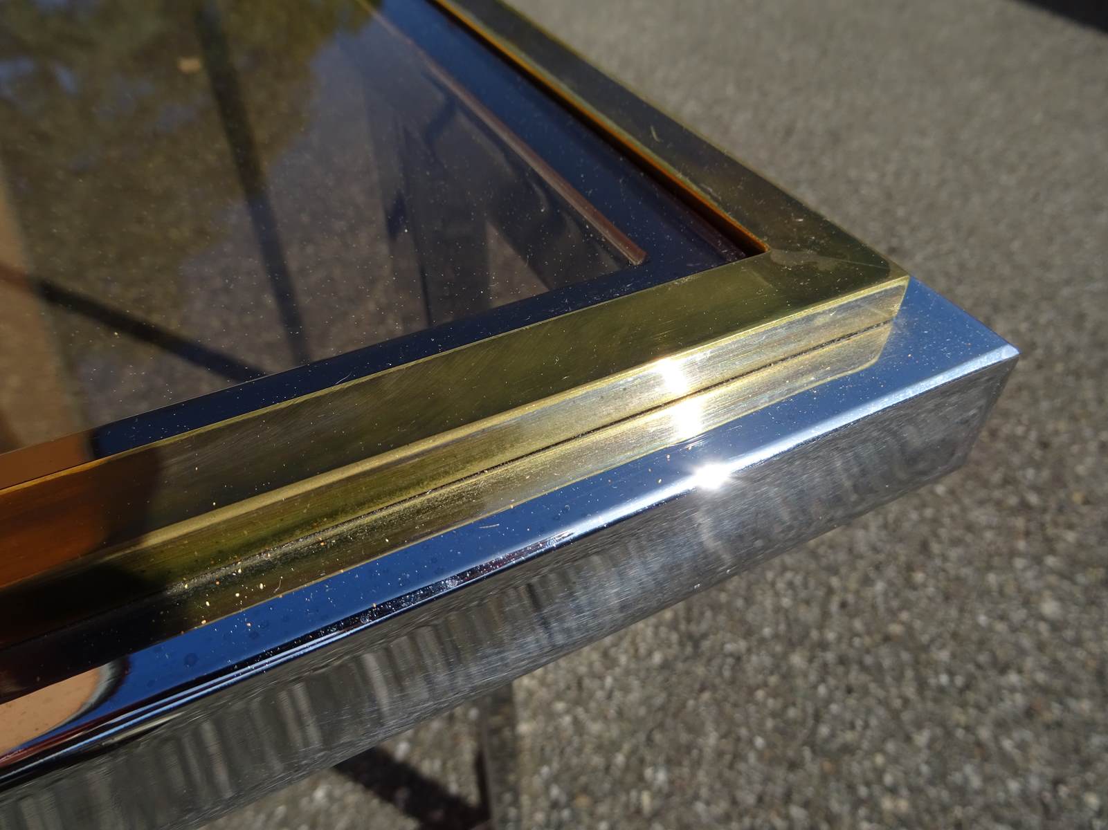 Chrome and golden brass console 70s