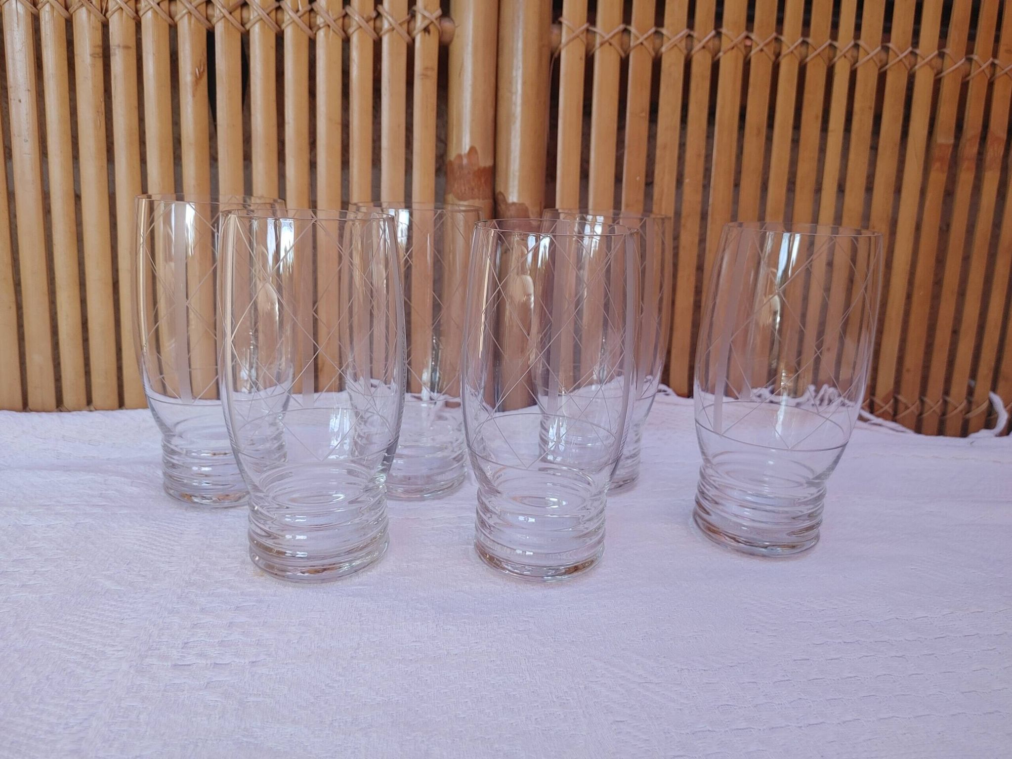 6 large old orangeade glasses - engraved crystal base, typical of the 1930s