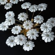 Pair of Murano white flower ceiling lamps. Italy 1980s