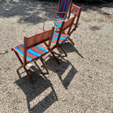 Set of vintage folding chairs in canvas and wood