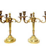 Paire de candélabres en bronze doré et ciselé style Louis XVI