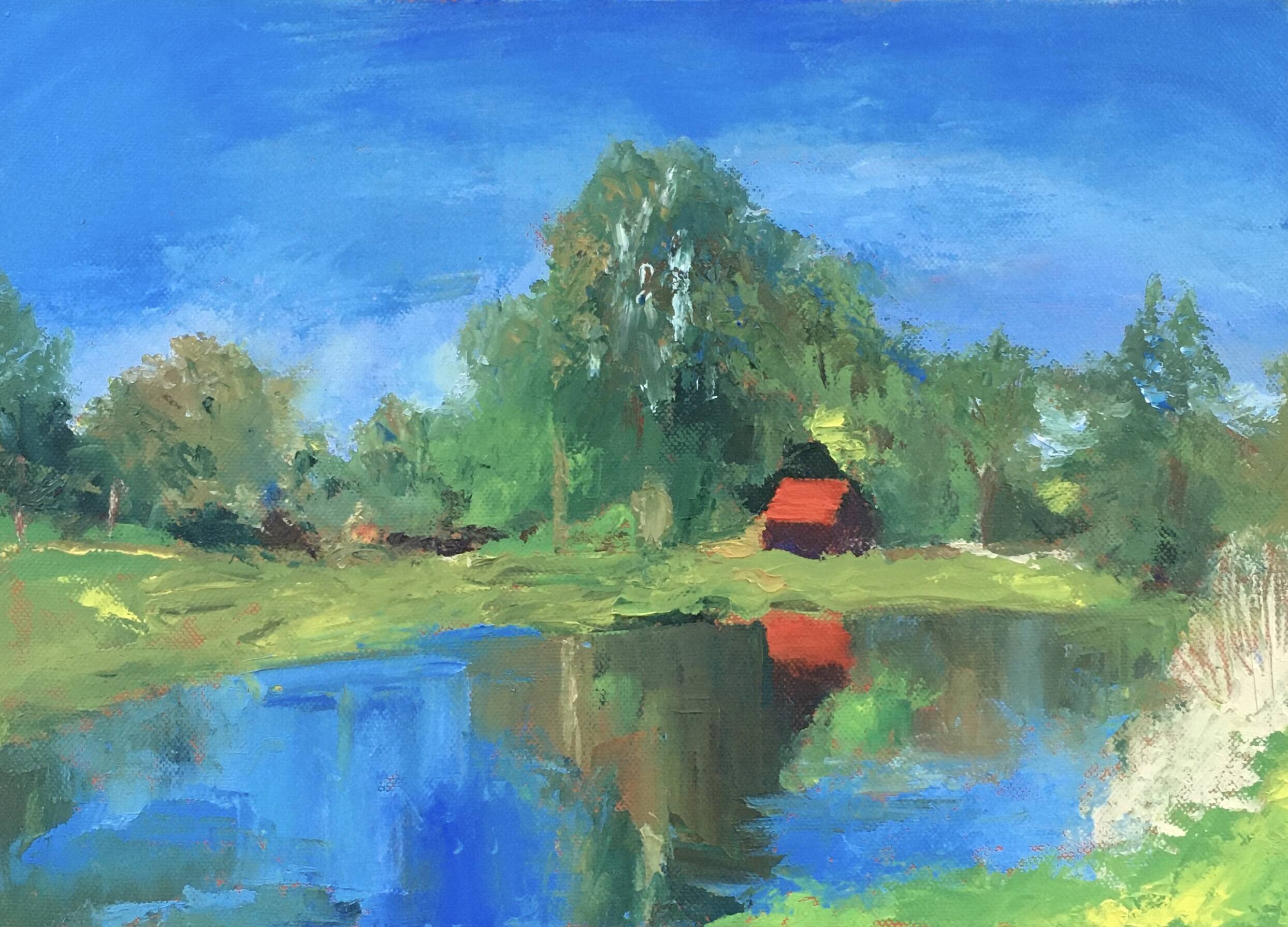 Painting The Red House by the Lake