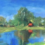 Painting the red house of the lake