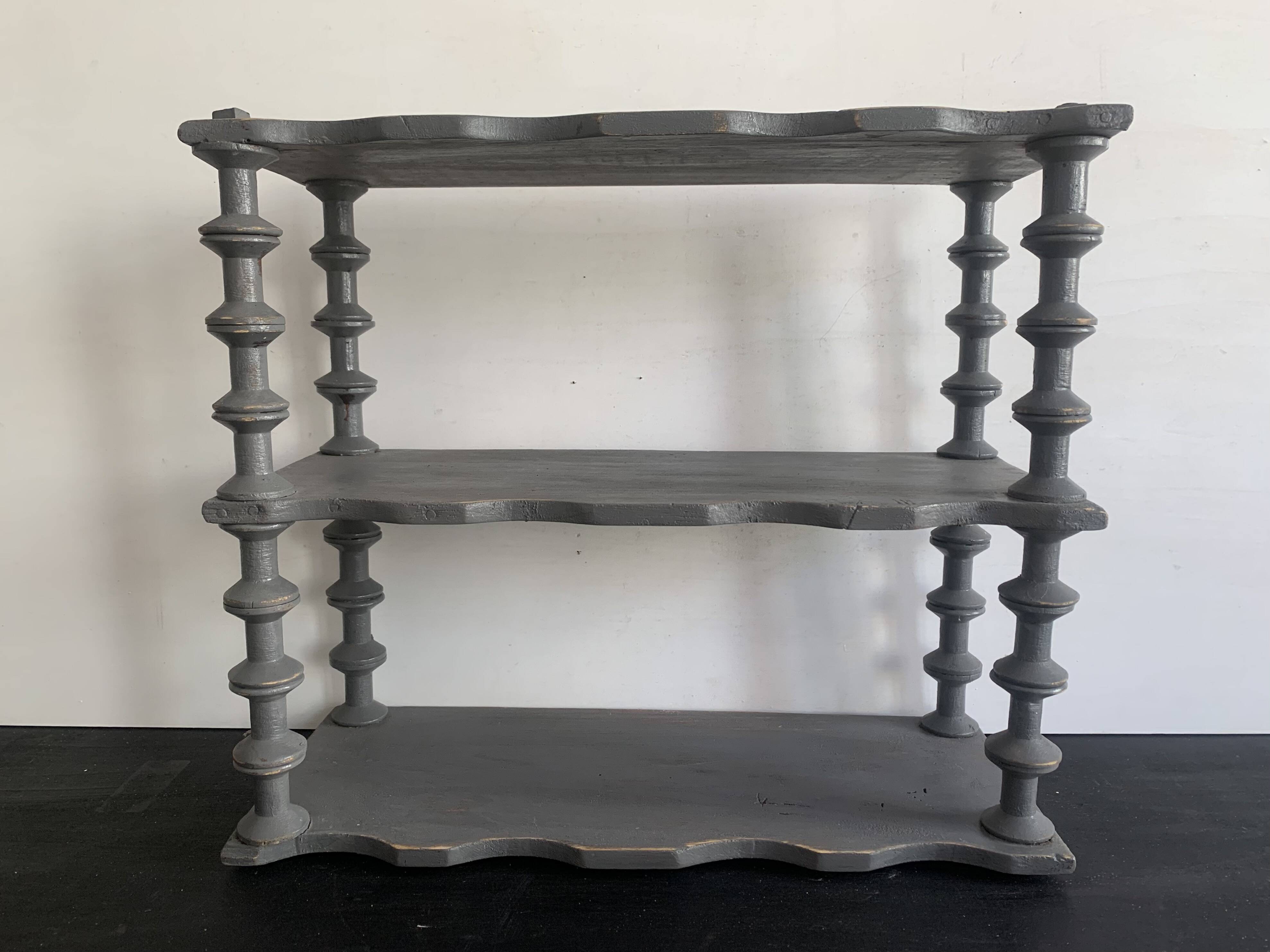 Antique grey wooden wall shelf – “bobine” model circa 1910