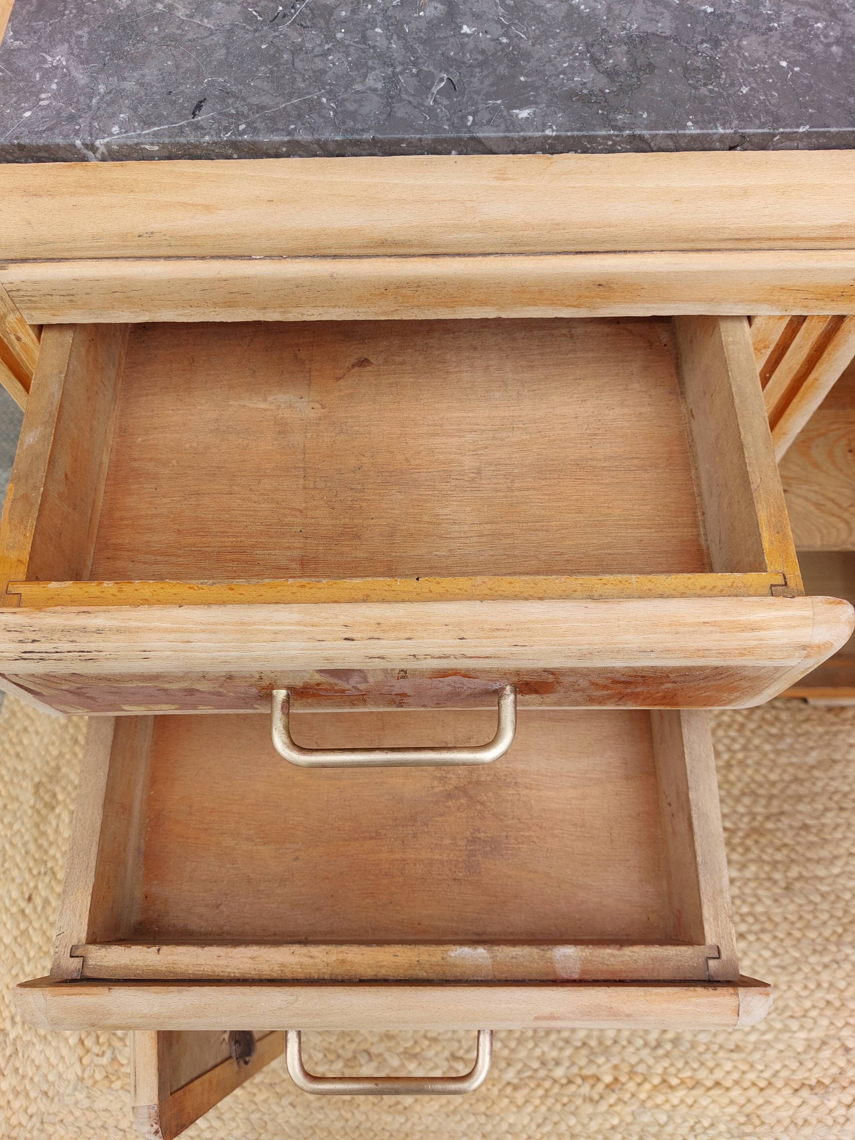 Mado buffet in wood, marble and copper, restored