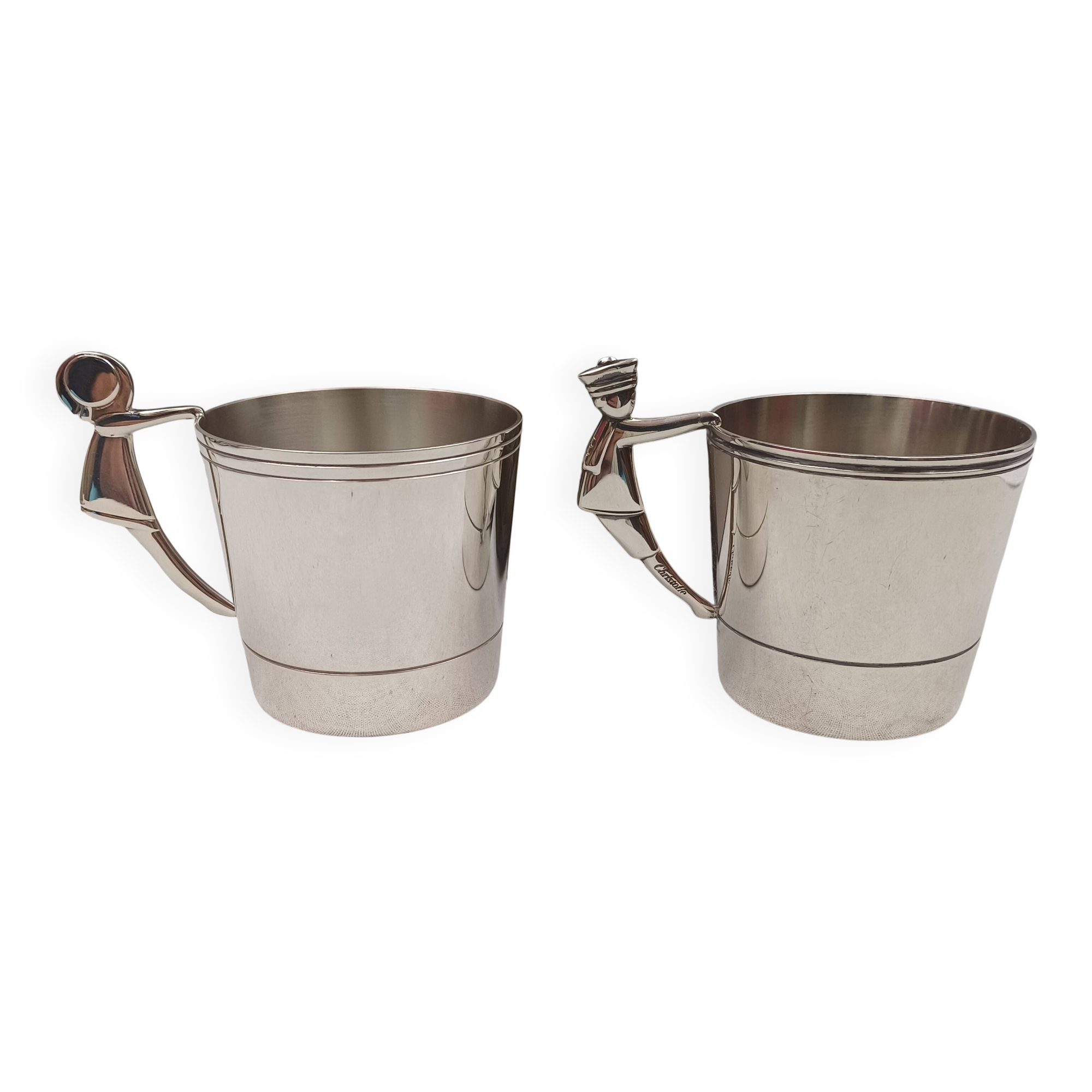 Christofle Léo & Léa - 2 silver-plated metal cups in perfect condition with box.