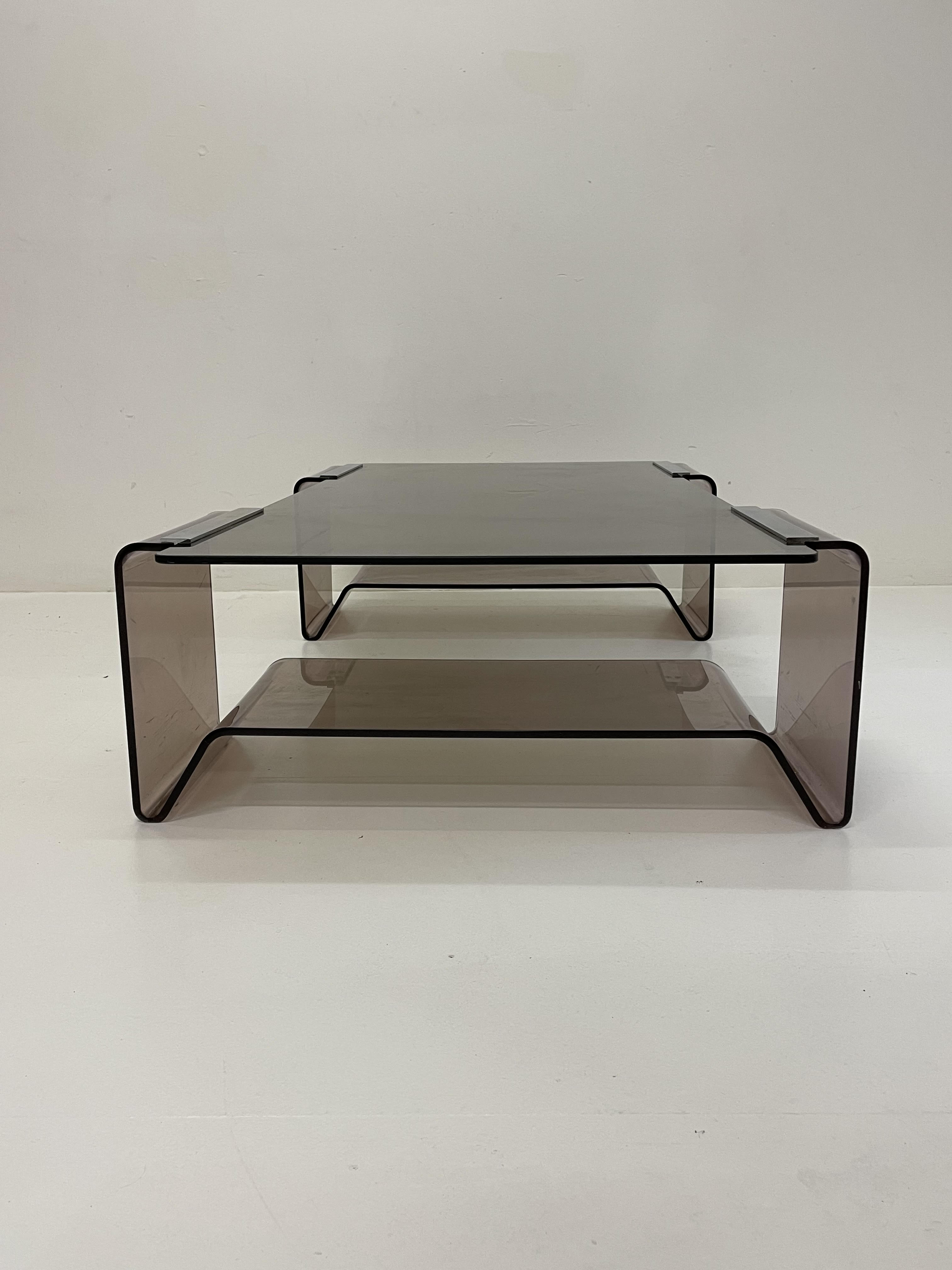 Glass and plexiglass coffee table by Michel Dumas - 70s