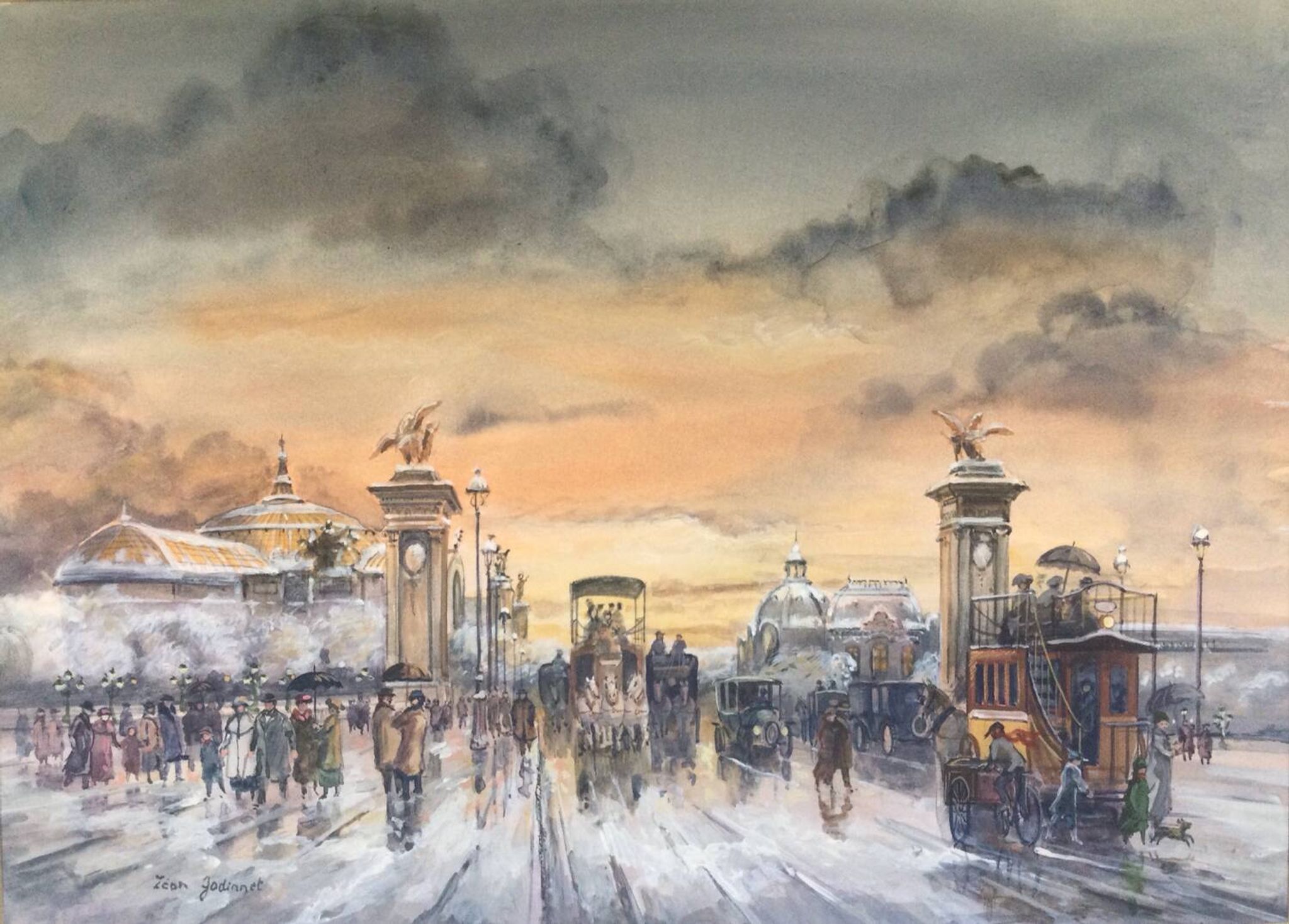 Léon godinnet, 1925-1989. the alexandre iii bridge. gouache and watercolour.