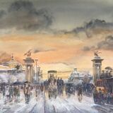 Léon godinnet, 1925-1989. the alexandre iii bridge. gouache and watercolour.