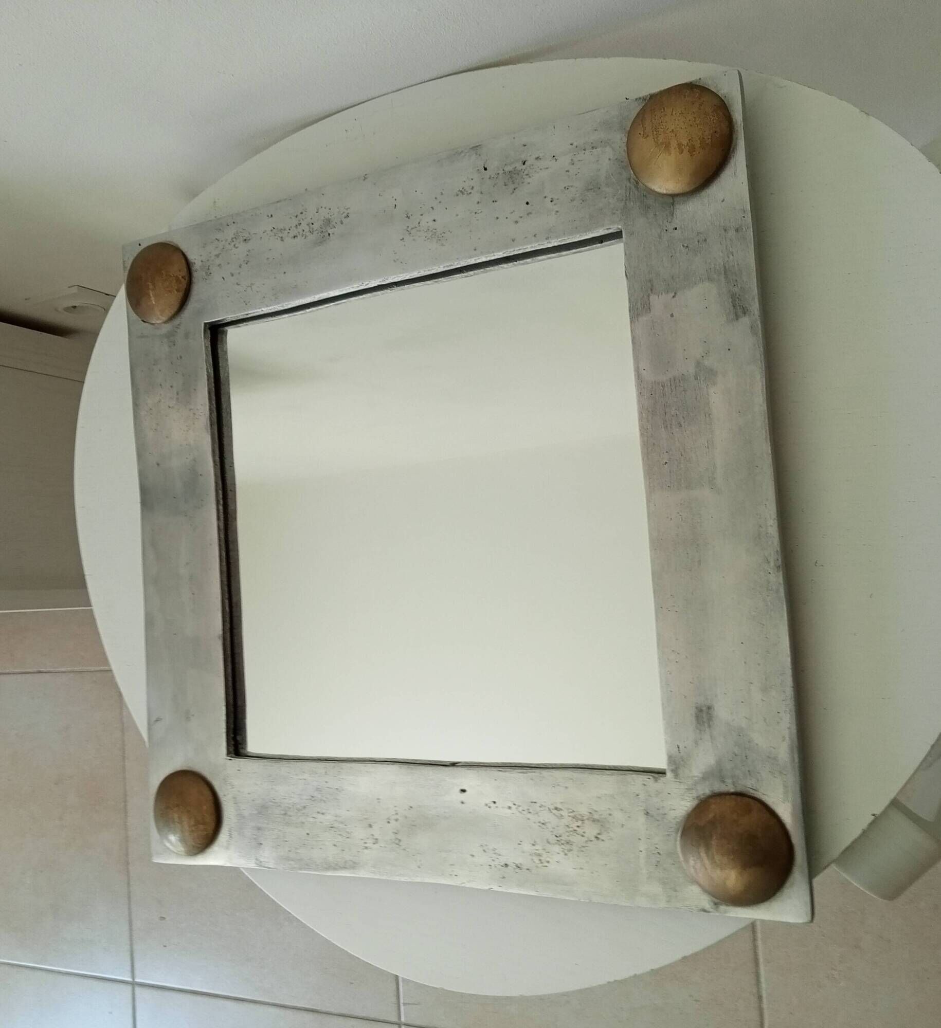 Vintage folk art mirror in cast aluminum and solid brass 60s/70s 50*50 cm