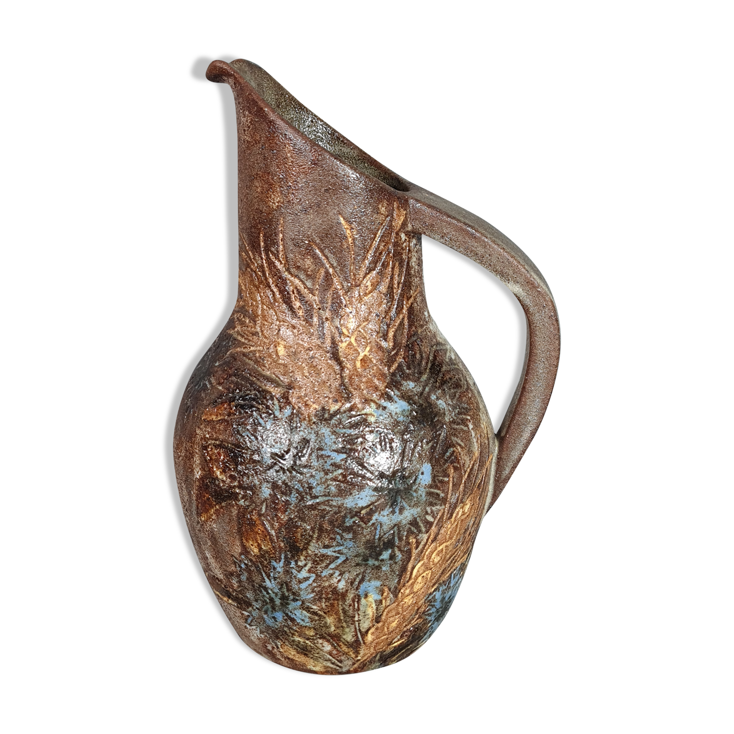 A. Kostanda à Vallauris: pichet en grès émaillé, signé. 22 cm Parfait état. SB