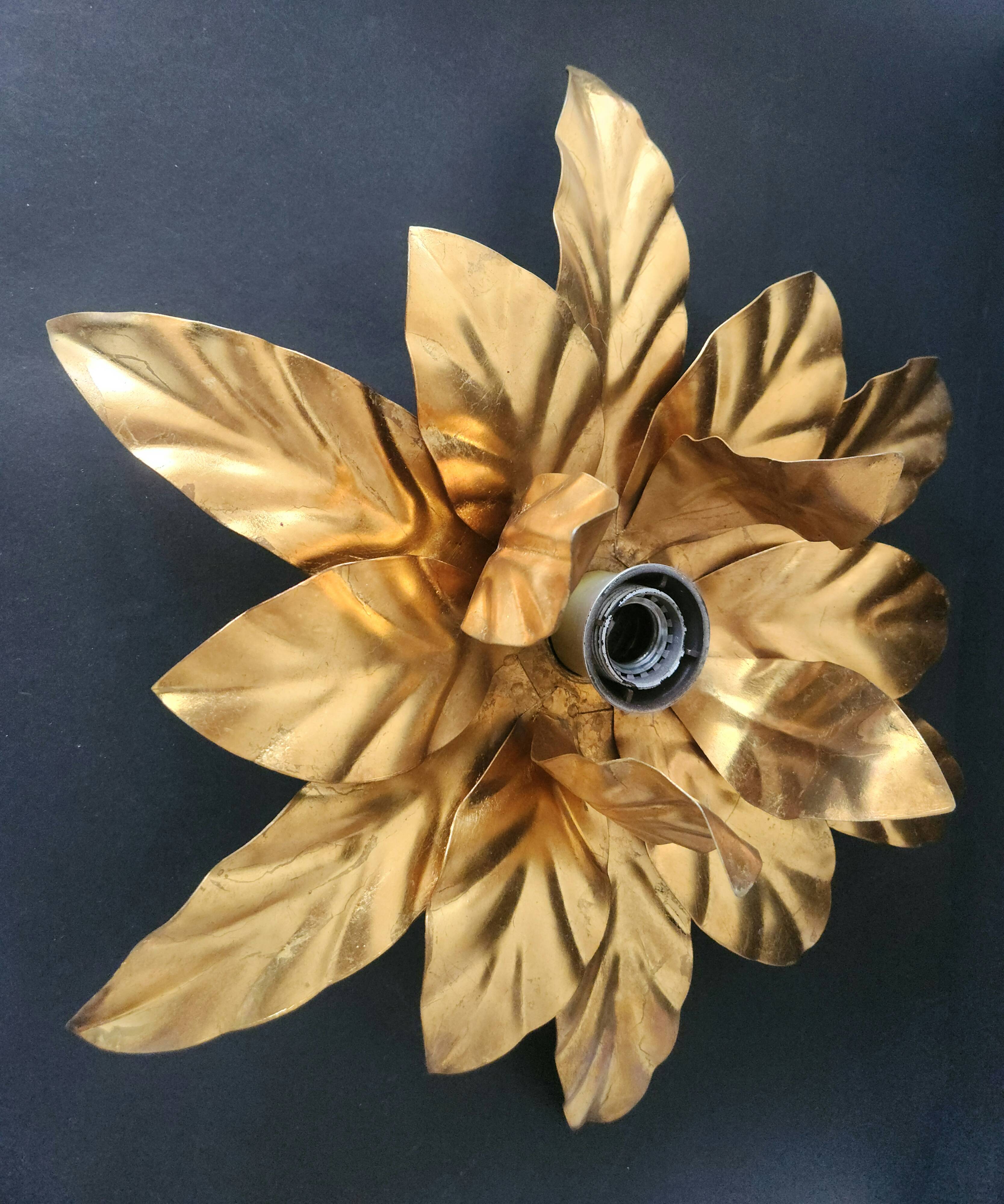 Hollywood Regency Florentine Flower-Shaped Gilt Flush Mount Hans Kögl Italy