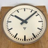Brown industrial factory wall clock from Pragotron, 1960s