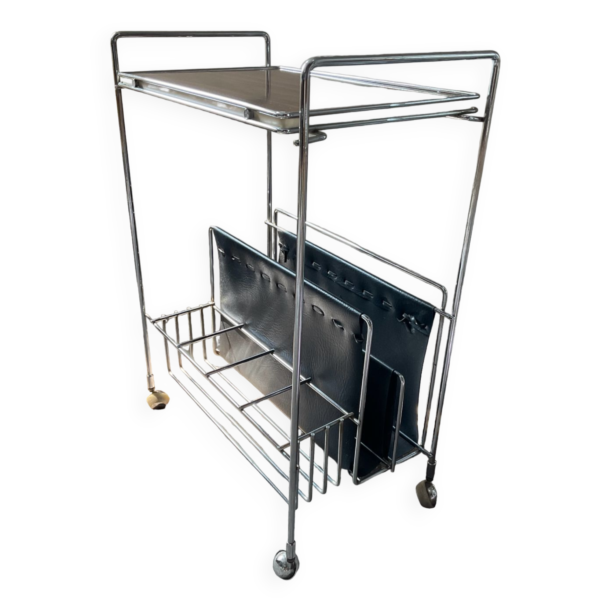 Vintage side table on wheels 60s