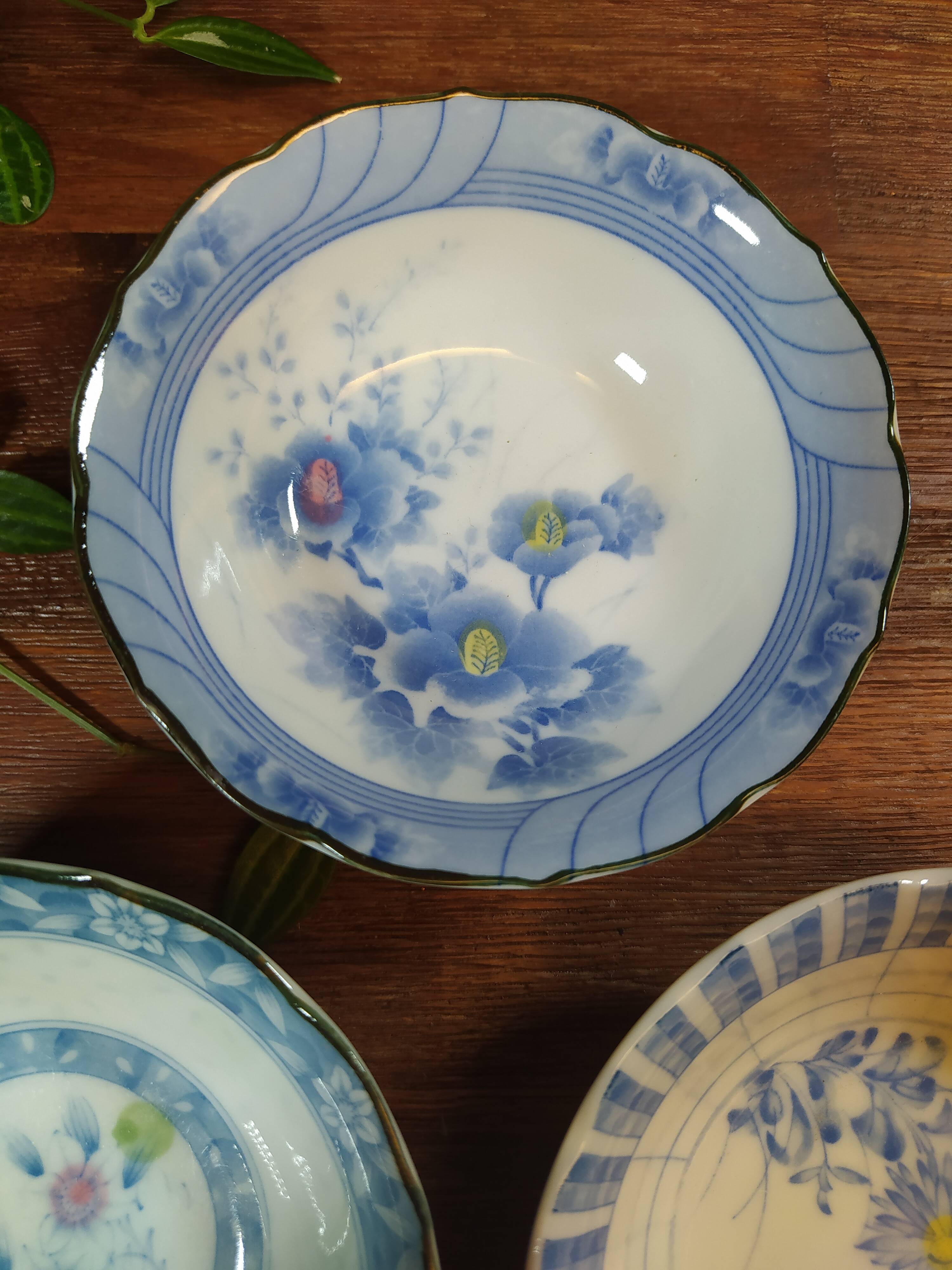 Trio of Ceramic Bowls with Japanese Patterns