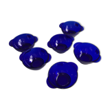 Six blue Duralex ear bowls