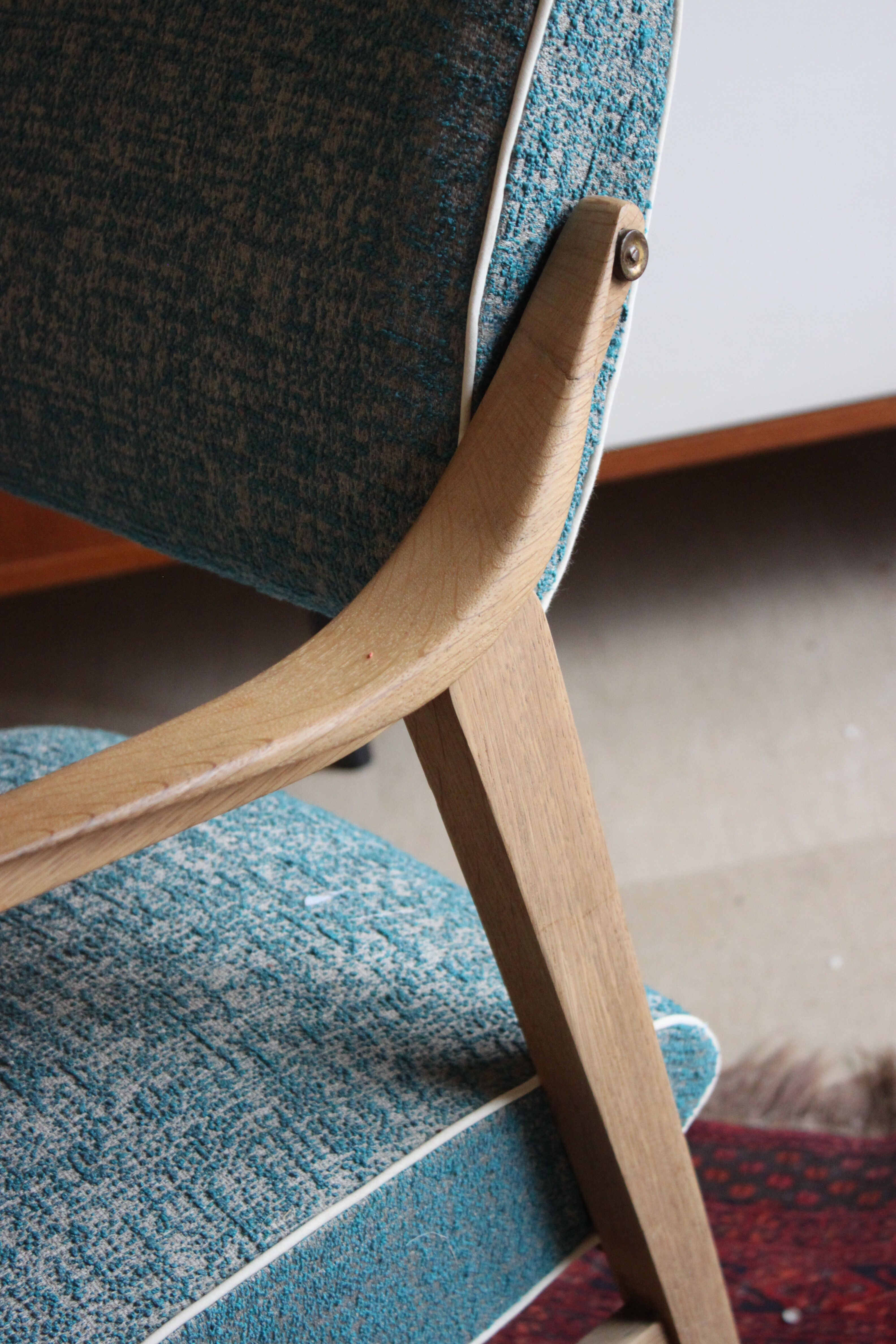 Rare vintage armchair freeform ergonomic compass 1960, Royer, blue