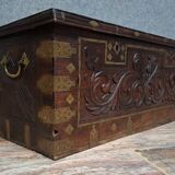 Antique carved wooden chest with gilded brass – Orient / 19th century
