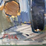 Vintage Modernists Oil Painting Still Life With Red Bottle, Signed Falck