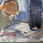 Vintage Modernists Oil Painting Still Life With Red Bottle, Signed Falck