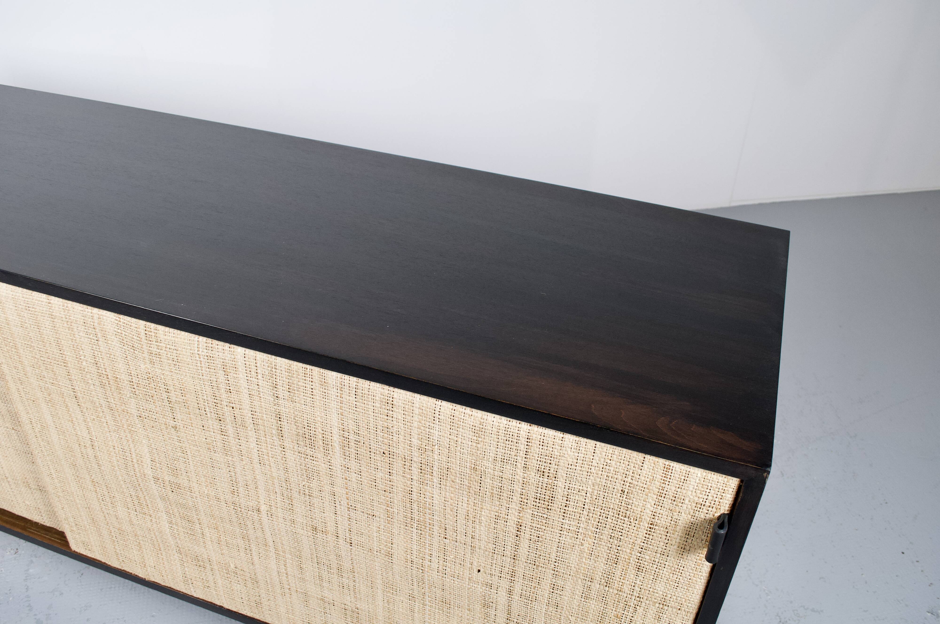 Enfilade florence knoll model 116 wood leather and raffia 1960