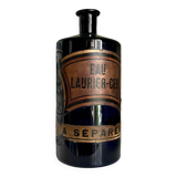 Flacon d'apothicaire eau laurier-cer. en verre bleu