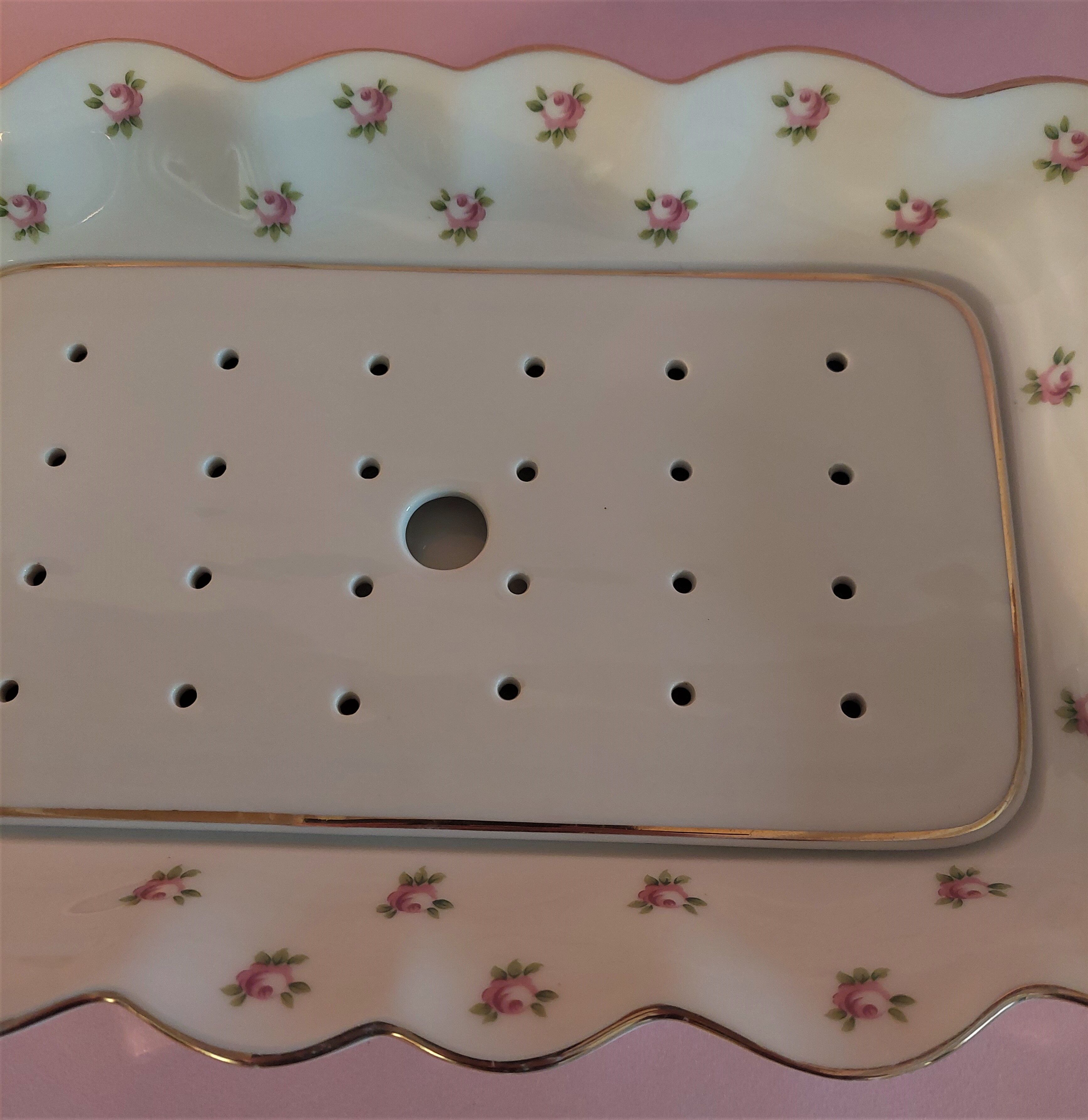 Asparagus dish and limoges porcelain drainer UC Limoges rose seedlings