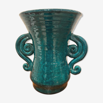 Vase in green enamelled green Jean Austruy