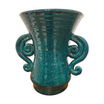 Vase in green enamelled green Jean Austruy