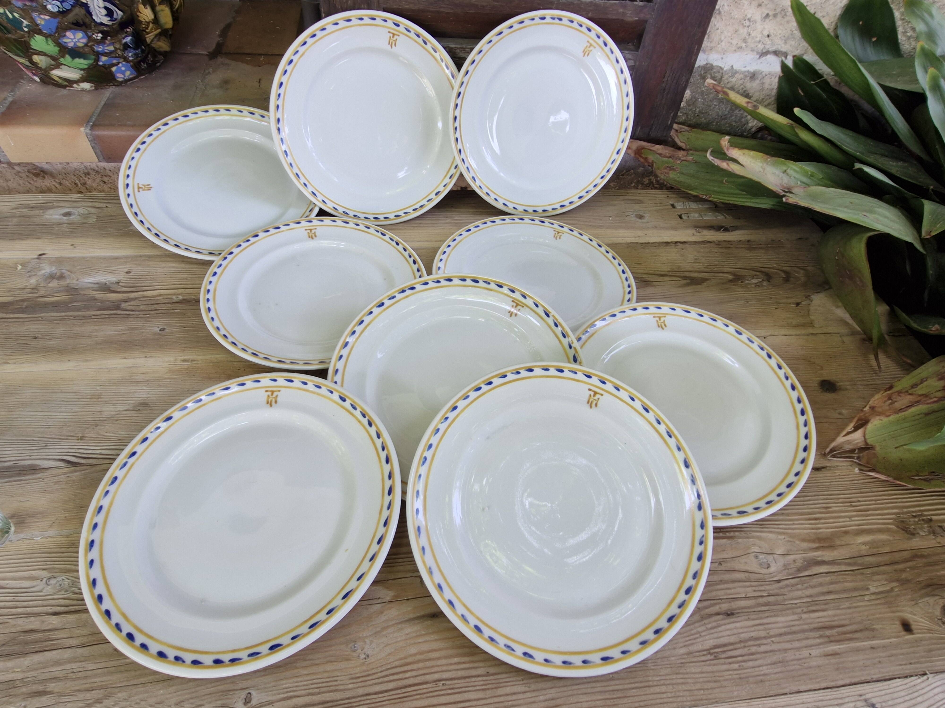 Rare 9 Antique Theodore Haviland Plates - Stamped & Monogrammed