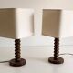 Pair of French Art Deco Wooden Table Lamps Attributed to Charles Dudouyt