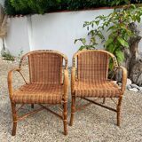 Pair of vintage rattan armchairs 1960