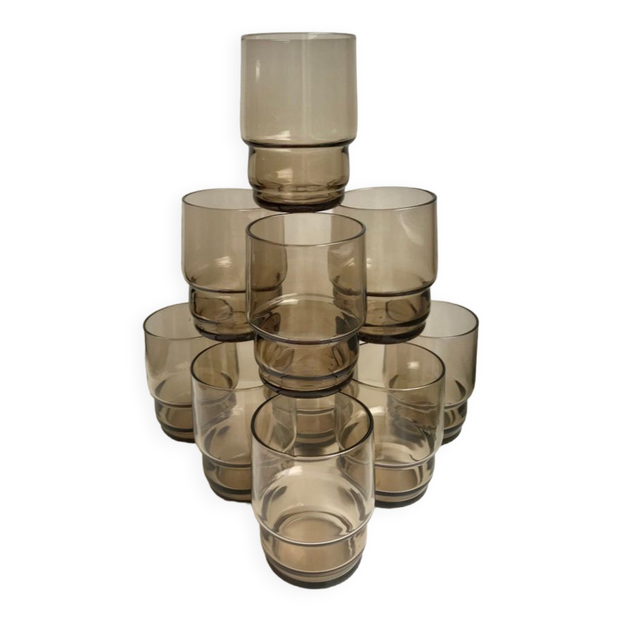 Lot de 10 verres à eau en verre fumé années 70