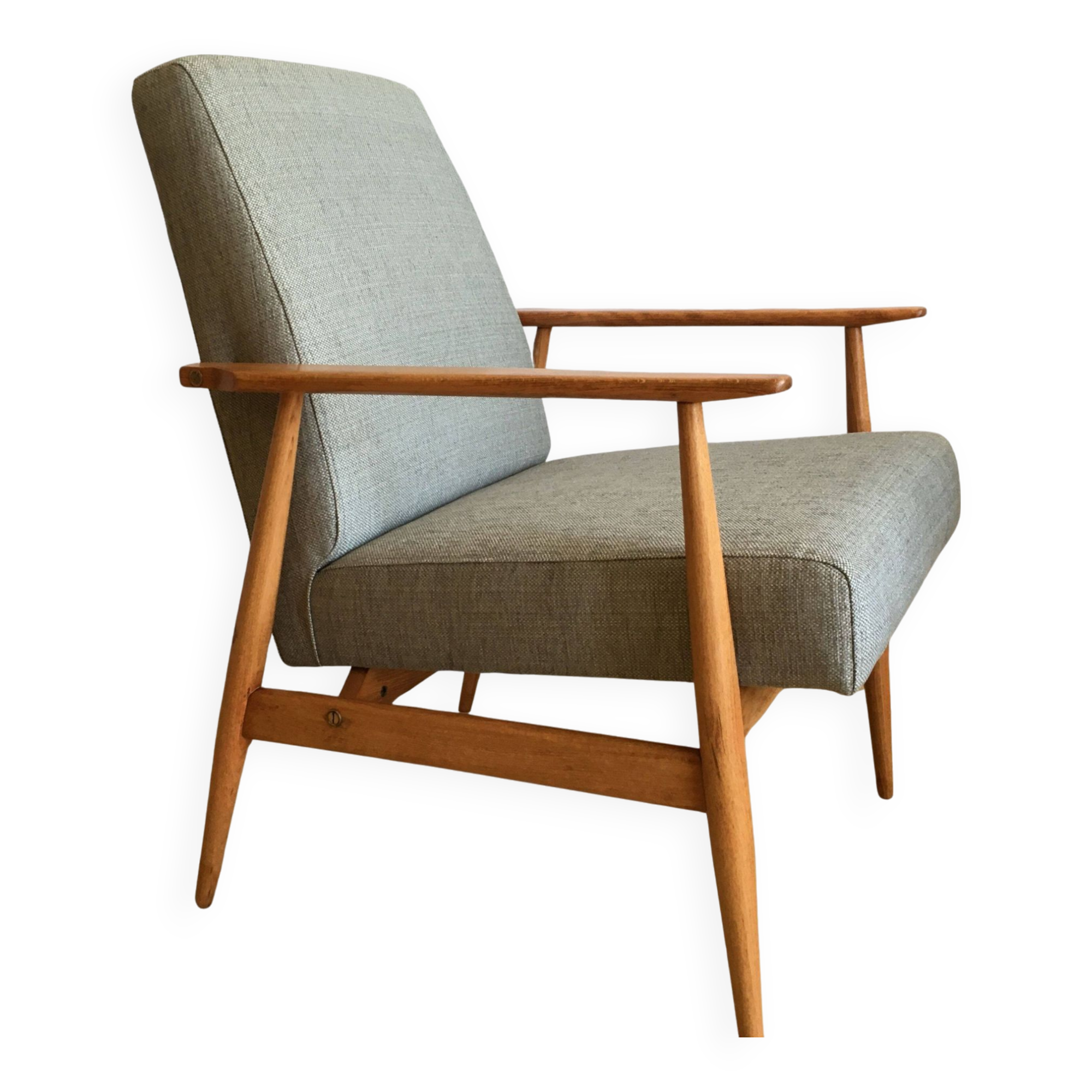 Gray fabric armchair type 300-190 by Polish designer H. Lis, 1960s