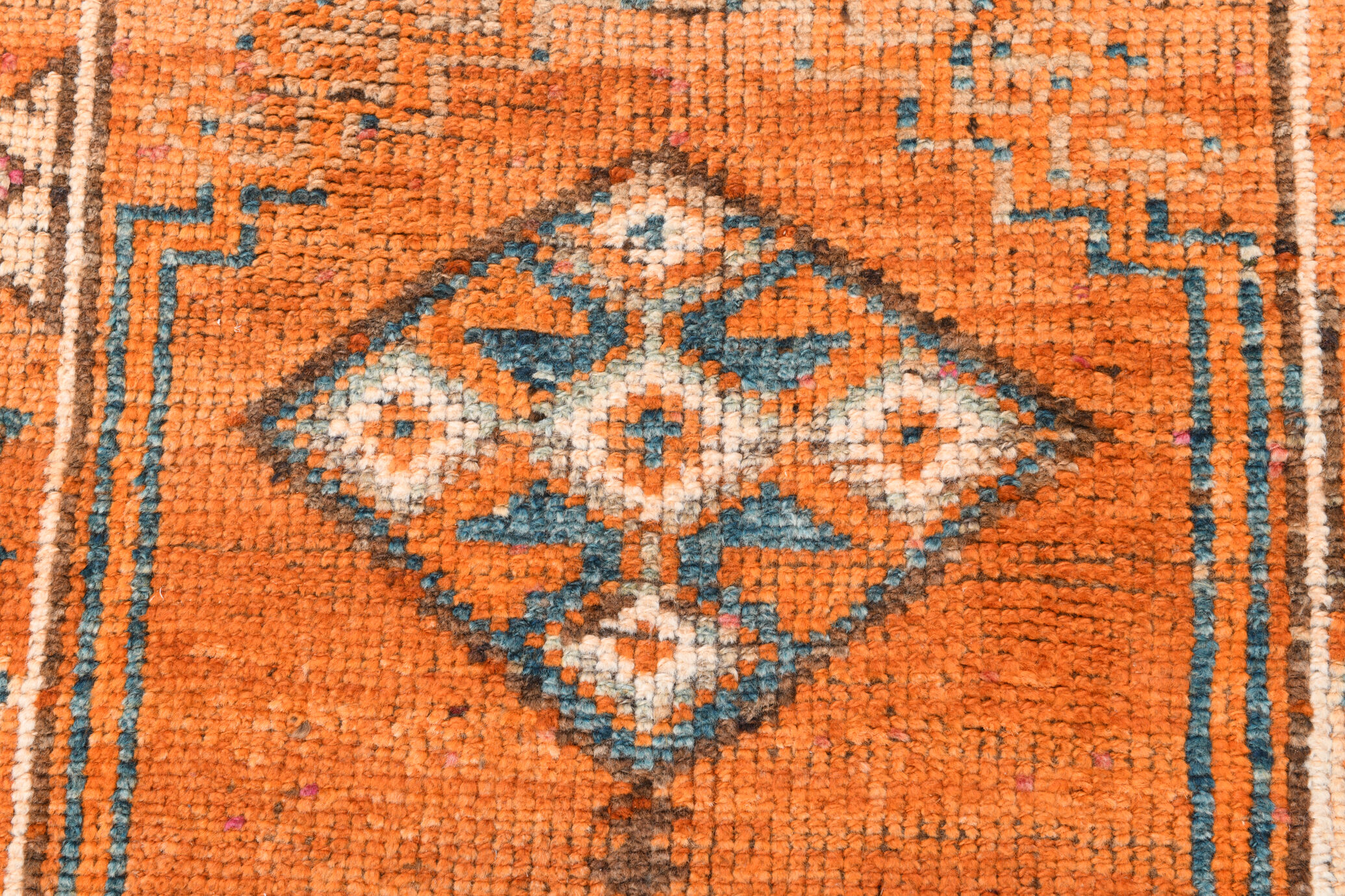 3x12 orange & beige long turkish vintage runner rug 387x87cm